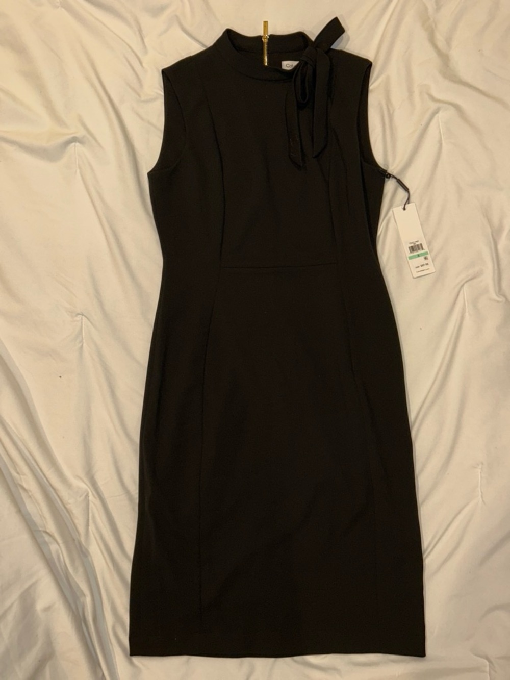 Calvin Klein Black Sleeveless Tie-Neck Midi Sheath Dress